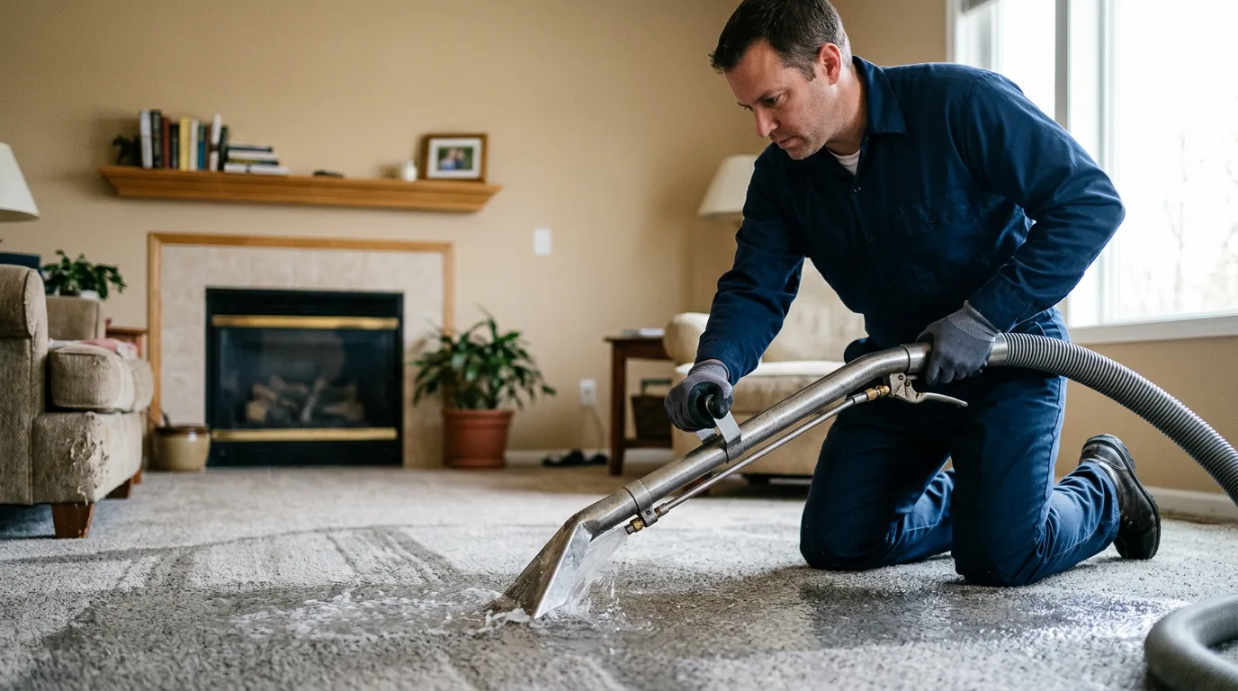 Water damage restoration technician working near Johannesburg, CA